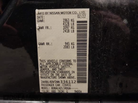 ✅ 2022 Nissan Altima SV • VIN: 1N4BL4DV5NN336112 • Лот: 43380613. Опубликован ранее на IAAI с пробегом 66 636 миль. Бесплатный доступ к архиву аукционных продаж из США и подробный отчёт об истории автомобиля на DreamBid. Изображение 9.