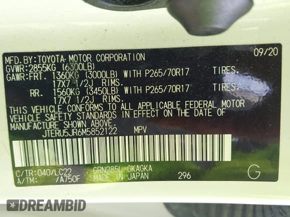 ✅ 2021 Toyota 4Runner TRD Off Road Premium • VIN: JTERU5JR6M5852122 • Lot: 42741232. Listed on IAAI with 54,953 mi. Free auction sales archive from the USA and detailed vehicle history report at DreamBid. Image 9.