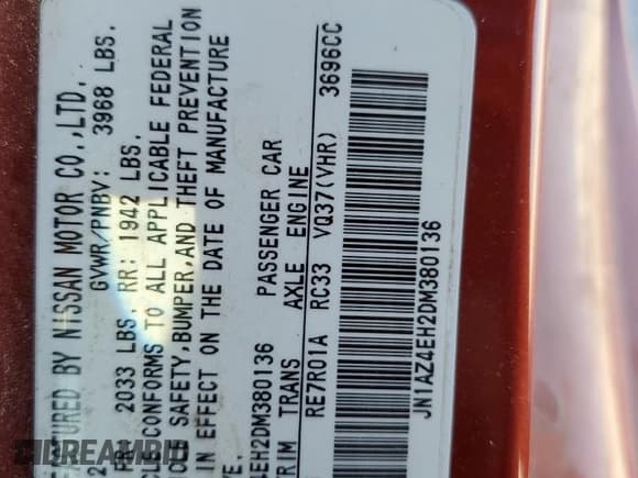 ✅ 2013 Nissan 370Z • VIN: JN1AZ4EH2DM380136 • Lot: 87290405. Listed on Copart with 133,398 mi. Free auction sales archive from the USA and detailed vehicle history report at DreamBid. Image 12.