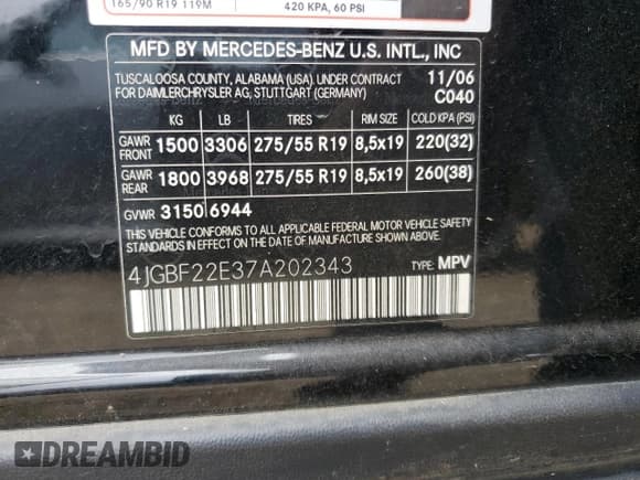 ✅ 2007 Mercedes-Benz GL 450 • VIN: 4JGBF22E37A202343 • Лот: 48902565. Опубликован ранее на Copart с пробегом 210 802 миль. Бесплатный доступ к архиву аукционных продаж из США и подробный отчёт об истории автомобиля на DreamBid. Изображение 15.