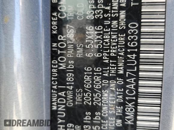 ✅ 2020 Hyundai Kona SE • VIN: KM8K1CAA7LU416330 • Лот: 74541104. Опубликован ранее на Copart с пробегом Не указан. Бесплатный доступ к архиву аукционных продаж из США и подробный отчёт об истории автомобиля на DreamBid. Изображение 13.