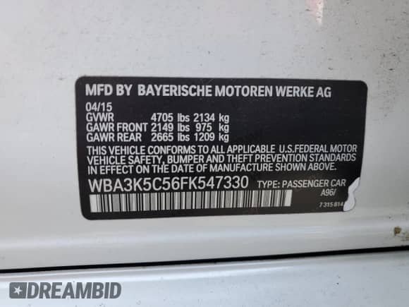 2015 BMW 3 Series 328d xDrive с VIN WBA3K5C56FK547330, выставлен на аукционе Copart как лот 50648395 с пробегом 70 892 миль миль и Списание • Salvage title. История ставок и продаж доступна на DreamBid. Изображение 13.