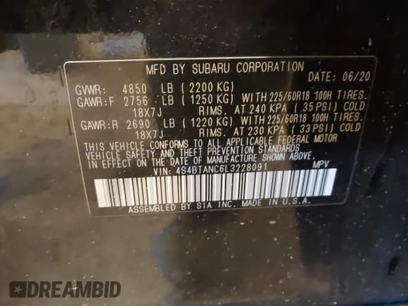 ✅ 2020 Subaru Outback Limited • VIN: 4S4BTANC6L3228091 • Lot: 43519542. Wystawiony na IAAI z przebiegiem 93 943 mil. Bezpłatny archiwum sprzedaży aukcyjnych z USA i szczegółowy raport historii pojazdu na DreamBid. Zdjęcie 9.