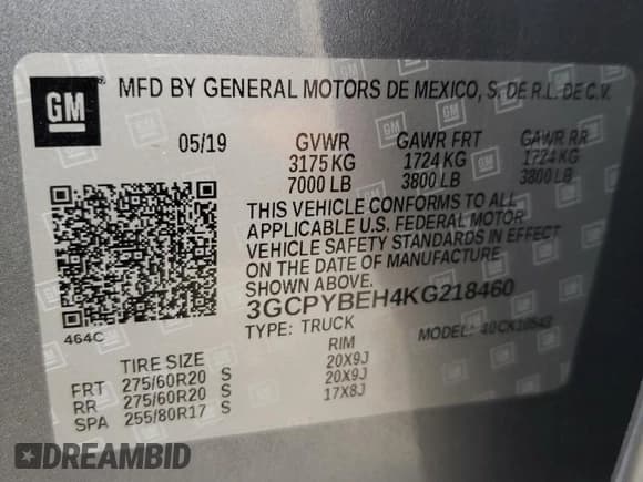 ✅ 2019 Chevrolet Silverado 1500 Custom • VIN: 3GCPYBEH4KG218460 • Lot: 66940715. Wystawiony na Copart z przebiegiem 64 480 mil. Bezpłatny archiwum sprzedaży aukcyjnych z USA i szczegółowy raport historii pojazdu na DreamBid. Zdjęcie 12.