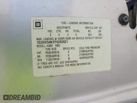 ✅ 2000 Pontiac Bonneville SE • VIN: 1G2HX54K3Y4282621 • Lot: 42584186. Wystawiony na IAAI z przebiegiem 264 418 mil. Bezpłatny archiwum sprzedaży aukcyjnych z USA i szczegółowy raport historii pojazdu na DreamBid. Zdjęcie 9.