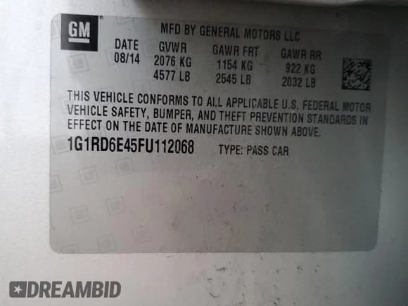 ✅ 2015 Chevrolet Volt • VIN: 1G1RD6E45FU112068 • Lot: 85961045. Wystawiony na Copart z przebiegiem 272 243 mil. Bezpłatny archiwum sprzedaży aukcyjnych z USA i szczegółowy raport historii pojazdu na DreamBid. Zdjęcie 12.