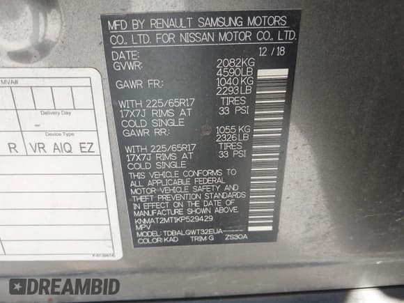 ✅ 2019 Nissan Rogue SV • VIN: KNMAT2MT1KP529429 • Lot: 43610739. Listed on IAAI with 145,700 mi. Free auction sales archive from the USA and detailed vehicle history report at DreamBid. Image 9.