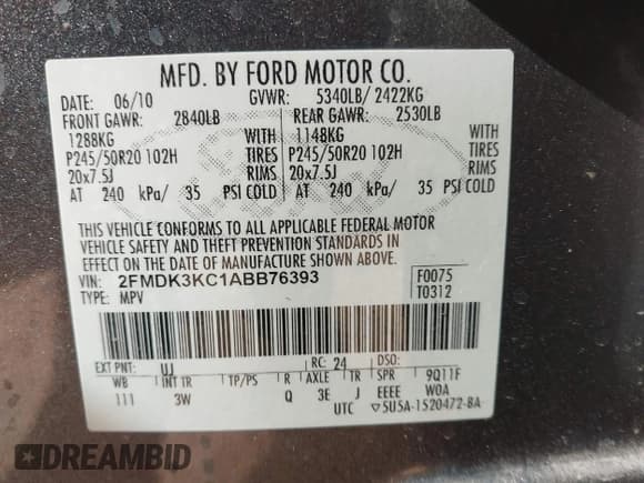 ✅ 2010 Ford Edge Limited • VIN: 2FMDK3KC1ABB76393 • Lot: 43705149. Listed on IAAI with 199,120 mi. Free auction sales archive from the USA and detailed vehicle history report at DreamBid. Image 9.