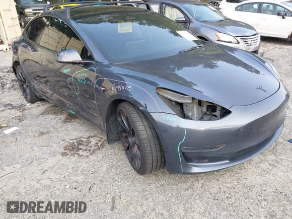 ✅ 2023 Tesla Model 3 Performance • VIN: 5YJ3E1EC5PF675944 • Lot: 42353952. Listed on IAAI with 44,027 mi. Free auction sales archive from the USA and detailed vehicle history report at DreamBid. Image 6.