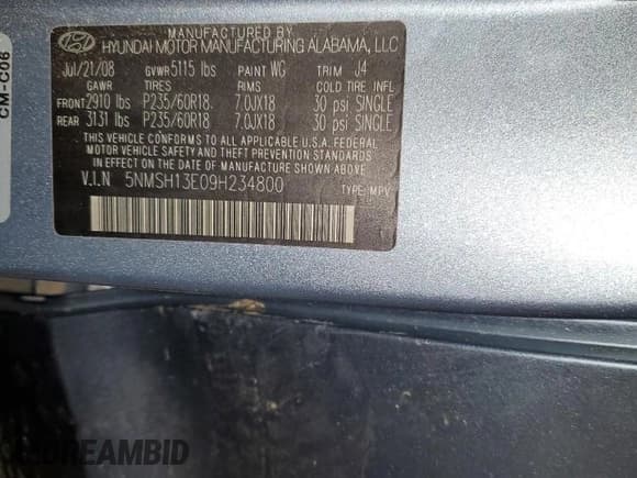 ✅ 2009 Hyundai Santa Fe SE • VIN: 5NMSH13E09H234800 • Lot: 68507634. Listed on Copart with 125,063 mi. Free auction sales archive from the USA and detailed vehicle history report at DreamBid. Image 15.