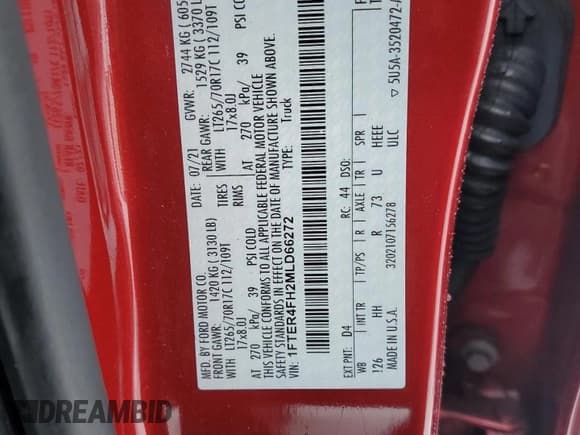 ✅ 2021 Ford Ranger XL • VIN: 1FTER4FH2MLD66272 • Lot: 44168155. Listed on Copart with 29,398 mi. Free auction sales archive from the USA and detailed vehicle history report at DreamBid. Image 12.