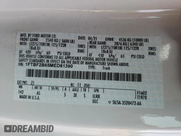 ✅ 2021 Ford F-250 XL • VIN: 1FTBF2B65MED81390 • Lot: 52255073. Listed on Copart with 6,025 mi. Free auction sales archive from the USA and detailed vehicle history report at DreamBid. Image 12.