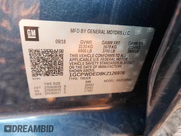 ✅ 2019 Chevrolet Silverado 1500 RST • VIN: 1GCPWDED8KZ126976 • Lot: 89531595. Listed on Copart with 100,554 mi. Free auction sales archive from the USA and detailed vehicle history report at DreamBid. Image 12.