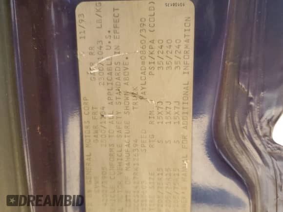 1994 Chevrolet S-10 z VIN 1GCCS14Z7RK126394, wystawiony jako Copart lot #74951384 z przebiegiem 291 608 mil mil oraz Szkoda całkowita • Salvage title. Historia ofert i sprzedaży dostępna na DreamBid. Obrazek 12.