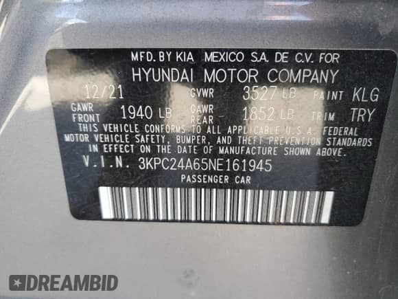 ✅ 2022 Hyundai Accent SE • VIN: 3KPC24A65NE161945 • Лот: 84707195. Опубликован ранее на Copart с пробегом 31 139 миль. Бесплатный доступ к архиву аукционных продаж из США и подробный отчёт об истории автомобиля на DreamBid. Изображение 13.