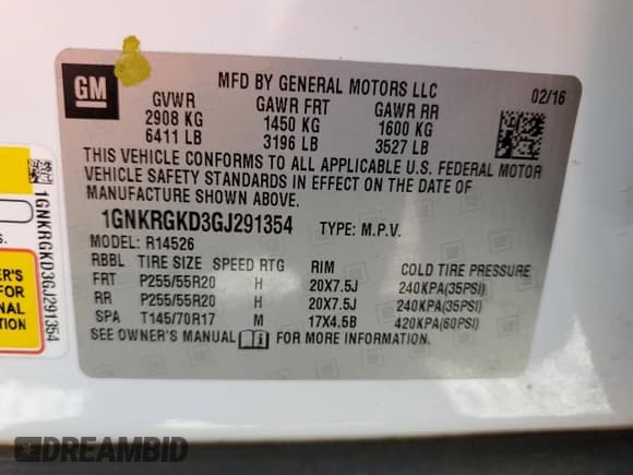 ✅ 2016 Chevrolet Traverse LT • VIN: 1GNKRGKD3GJ291354 • Lot: 57706335. Listed on Copart with Not provided. Free auction sales archive from the USA and detailed vehicle history report at DreamBid. Image 13.