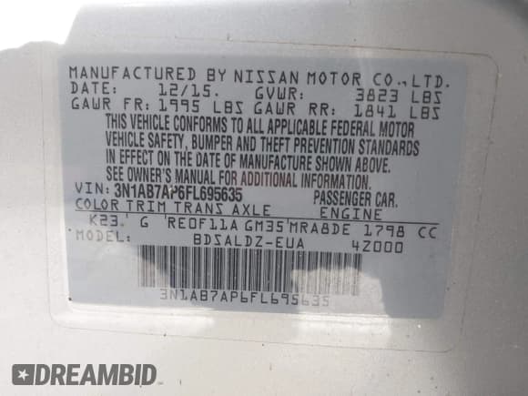 ✅ 2015 Nissan Sentra SV • VIN: 3N1AB7AP6FL695635 • Lot: 43624915. Wystawiony na IAAI z przebiegiem 121 426 mil. Bezpłatny archiwum sprzedaży aukcyjnych z USA i szczegółowy raport historii pojazdu na DreamBid. Zdjęcie 9.