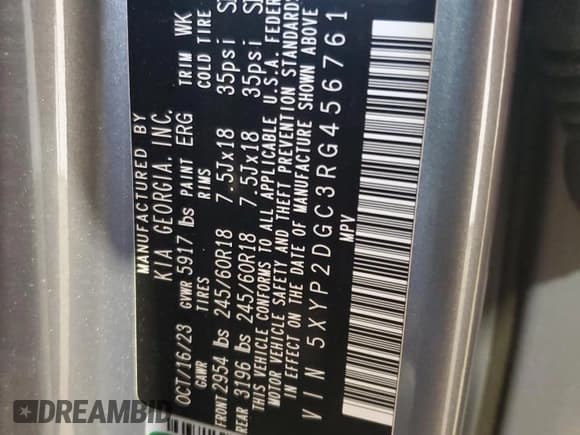 ✅ 2024 Kia Telluride LX • VIN: 5XYP2DGC3RG456761 • Lot: 67791085. Listed on Copart with 28,558 mi. Free auction sales archive from the USA and detailed vehicle history report at DreamBid. Image 14.