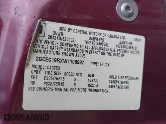 ✅ 1998 Chevrolet Silverado 1500 • VIN: 2GCEC19RXW1108997 • Лот: 43738478. Опубликован ранее на IAAI с пробегом 191 229 миль. Бесплатный доступ к архиву аукционных продаж из США и подробный отчёт об истории автомобиля на DreamBid. Изображение 9.