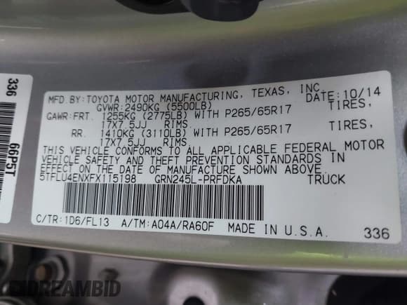 ✅ 2015 Toyota Tacoma • VIN: 5TFLU4ENXFX115198 • Lot: 41442708. Listed on IAAI with 148,277 mi. Free auction sales archive from the USA and detailed vehicle history report at DreamBid. Image 9.