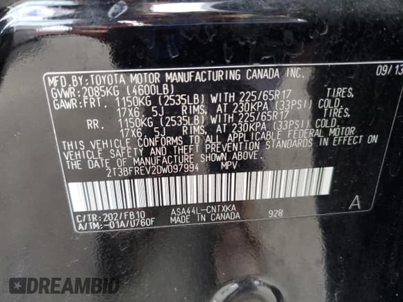 ✅ 2013 Toyota RAV4 LE • VIN: 2T3BFREV2DW097994 • Лот: 82519735. Опубликован ранее на Copart с пробегом 135 185 миль. Бесплатный доступ к архиву аукционных продаж из США и подробный отчёт об истории автомобиля на DreamBid. Изображение 13.