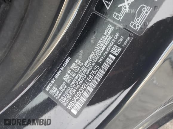 ✅ 2020 BMW M8 • VIN: WBSAE0C02LCE87525 • Lot: 47259455. Listed on Copart with 54,367 mi. Free auction sales archive from the USA and detailed vehicle history report at DreamBid. Image 12.