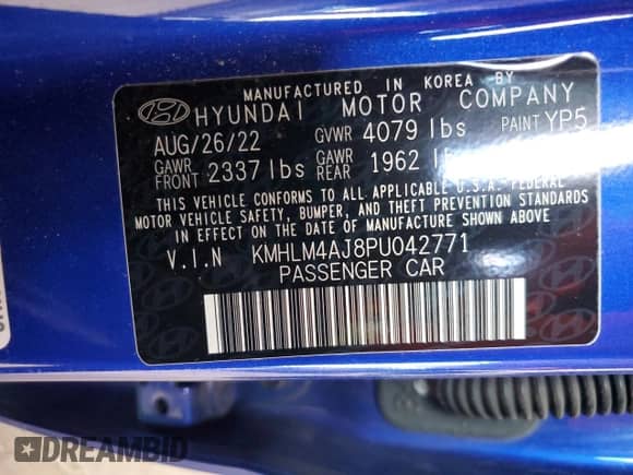 2023 Hyundai Elantra Blue с VIN KMHLM4AJ8PU042771, выставлен на аукционе Copart как лот 86103815 с пробегом 32 100 миль миль и Списание • Salvage title. История ставок и продаж доступна на DreamBid. Изображение 12.