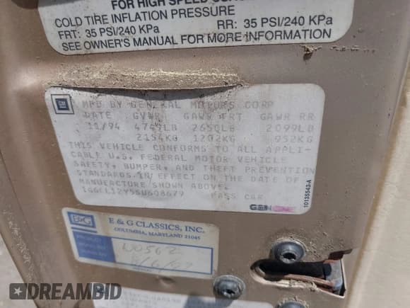 ✅ 1995 Cadillac Eldorado • VIN: 1G6EL12Y5SU608679 • Lot: 42569443. Wystawiony na IAAI z przebiegiem Nie podano. Bezpłatny archiwum sprzedaży aukcyjnych z USA i szczegółowy raport historii pojazdu na DreamBid. Zdjęcie 9.