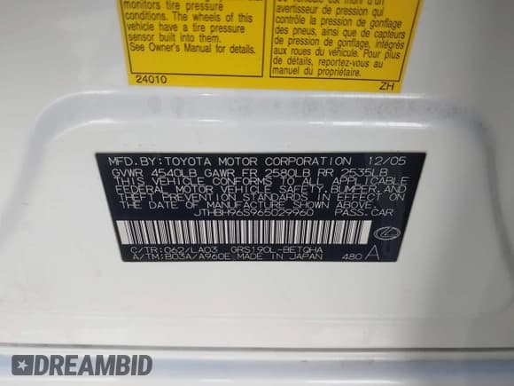 ✅ 2006 Lexus GS 300 • VIN: JTHBH96S965029960 • Lot: 43144294. Listed on IAAI with 127,078 mi. Free auction sales archive from the USA and detailed vehicle history report at DreamBid. Image 9.