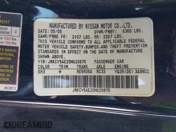 ✅ 2005 Infiniti G35 • VIN: JNKCV54E25M420875 • Lot: 42632341. Listed on IAAI with Not provided. Free auction sales archive from the USA and detailed vehicle history report at DreamBid. Image 9.