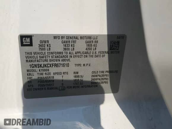 2015 Chevrolet Suburban LT z VIN 1GNSKJKCXFR671610, wystawiony jako Copart lot #69011514 z przebiegiem 213 489 mil mil oraz Czysty tytuł • Clean title. Historia ofert i sprzedaży dostępna na DreamBid. Obrazek 13.