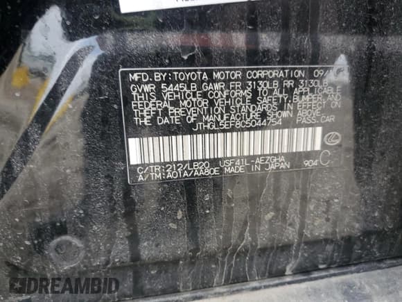 ✅ 2012 Lexus LS 460 L • VIN: JTHGL5EF8C5044754 • Lot: 48166625. Listed on Copart with Not provided. Free auction sales archive from the USA and detailed vehicle history report at DreamBid. Image 14.