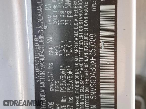 ✅ 2010 Hyundai Santa Fe GLS • VIN: 5NMSGDAB0AH350788 • Lot: 84005164. Listed on Copart with 118,723 mi. Free auction sales archive from the USA and detailed vehicle history report at DreamBid. Image 13.