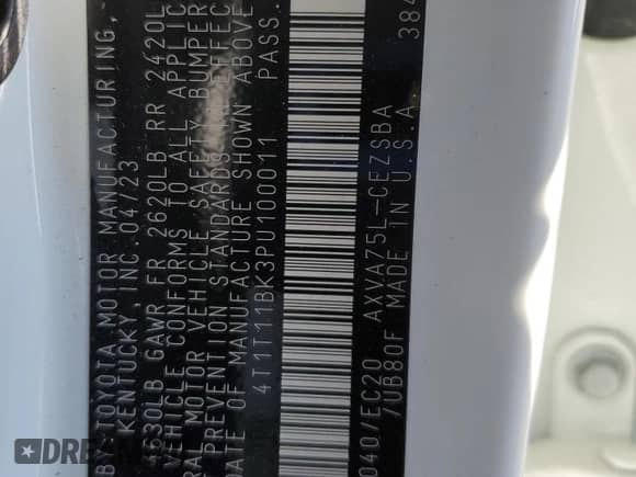 2023 Toyota Camry SE с VIN 4T1T11BK3PU100011, выставлен на аукционе Copart как лот 81764035 с пробегом 24 460 миль миль и Списание • Salvage title. История ставок и продаж доступна на DreamBid. Изображение 13.