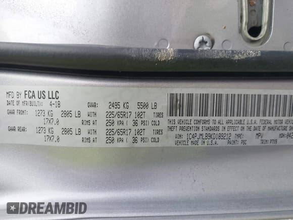 ✅ 2019 Jeep Cherokee Latitude Plus • VIN: 1C4PJMLB9KD189212 • Lot: 43690661. Wystawiony na IAAI z przebiegiem 168 149 mil. Bezpłatny archiwum sprzedaży aukcyjnych z USA i szczegółowy raport historii pojazdu na DreamBid. Zdjęcie 9.