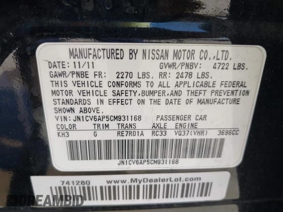 ✅ 2012 Infiniti G37 Journey • VIN: JN1CV6AP5CM931168 • Lot: 43139117. Listed on IAAI with 313,007 mi. Free auction sales archive from the USA and detailed vehicle history report at DreamBid. Image 9.