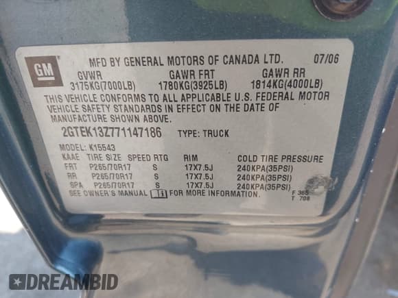 ✅ 2007 GMC Sierra 1500 SLT • VIN: 2GTEK13Z771147186 • Lot: 42923941. Wystawiony na IAAI z przebiegiem 150 086 mil. Bezpłatny archiwum sprzedaży aukcyjnych z USA i szczegółowy raport historii pojazdu na DreamBid. Zdjęcie 9.