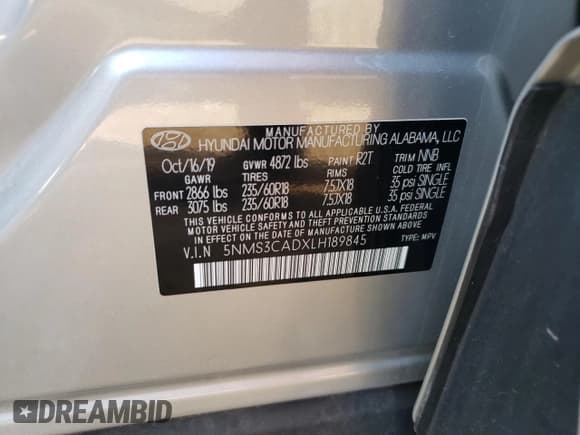 ✅ 2020 Hyundai Santa Fe SEL • VIN: 5NMS3CADXLH189845 • Lot: 67670723. Wystawiony na Copart z przebiegiem 65 287 mil. Bezpłatny archiwum sprzedaży aukcyjnych z USA i szczegółowy raport historii pojazdu na DreamBid. Zdjęcie 13.