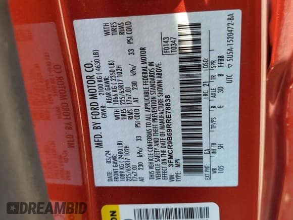 ✅ 2024 Ford Bronco Sport Big Bend • VIN: 3FMCR9B69RRE78838 • Лот: 62610565. Опубликован ранее на Copart с пробегом 76 919 миль. Бесплатный доступ к архиву аукционных продаж из США и подробный отчёт об истории автомобиля на DreamBid. Изображение 13.