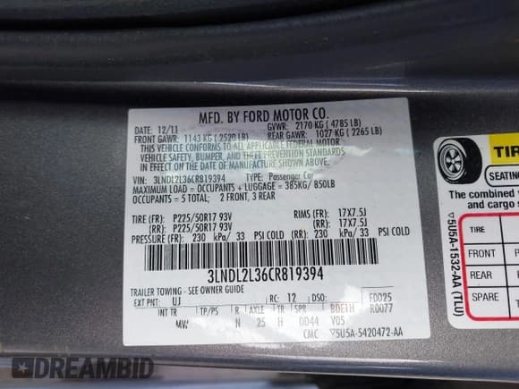 ✅ 2012 Lincoln MKZ Hybrid • VIN: 3LNDL2L36CR819394 • Lot: 41904404. Listed on IAAI with 161,181 mi. Free auction sales archive from the USA and detailed vehicle history report at DreamBid. Image 9.