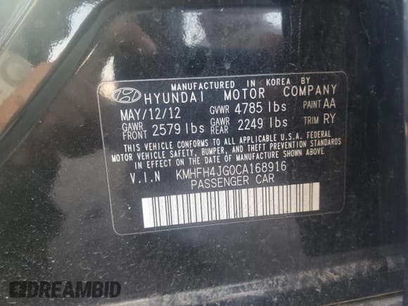 ✅ 2012 Hyundai Azera • VIN: KMHFH4JG0CA168916 • Lot: 53183675. Wystawiony na Copart z przebiegiem 227 570 mil. Bezpłatny archiwum sprzedaży aukcyjnych z USA i szczegółowy raport historii pojazdu na DreamBid. Zdjęcie 13.