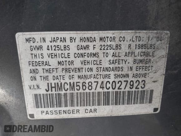 ✅ 2004 Honda Accord EX • VIN: JHMCM56874C027923 • Lot: 43465619. Wystawiony na IAAI z przebiegiem 384 771 mil. Bezpłatny archiwum sprzedaży aukcyjnych z USA i szczegółowy raport historii pojazdu na DreamBid. Zdjęcie 9.