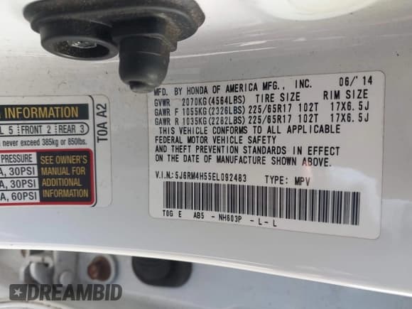 ✅ 2014 Honda CR-V EX • VIN: 5J6RM4H55EL092483 • Lot: 43653590. Listed on IAAI with 173,970 mi. Free auction sales archive from the USA and detailed vehicle history report at DreamBid. Image 9.