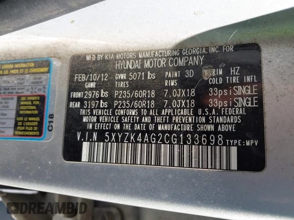 ✅ 2012 Hyundai Santa Fe Limited • VIN: 5XYZK4AG2CG133698 • Лот: 43610592. Опубликован ранее на IAAI с пробегом 113 147 миль. Бесплатный доступ к архиву аукционных продаж из США и подробный отчёт об истории автомобиля на DreamBid. Изображение 9.