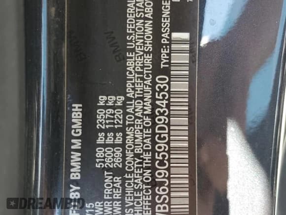 ✅ 2016 BMW M6 • VIN: WBS6J9C59GD934530 • Лот: 72057354. Опубликован ранее на Copart с пробегом 46 549 миль. Бесплатный доступ к архиву аукционных продаж из США и подробный отчёт об истории автомобиля на DreamBid. Изображение 13.