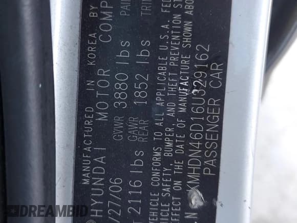 ✅ 2006 Hyundai Elantra GLS • VIN: KMHDN46D16U329162 • Lot: 43315465. Wystawiony na Copart z przebiegiem 126 218 mil. Bezpłatny archiwum sprzedaży aukcyjnych z USA i szczegółowy raport historii pojazdu na DreamBid. Zdjęcie 12.