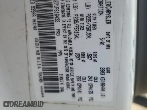 ✅ 2001 Dodge Durango • VIN: 1B4HS28Z71F616432 • Lot: 62063125. Wystawiony na Copart z przebiegiem 119 142 mil. Bezpłatny archiwum sprzedaży aukcyjnych z USA i szczegółowy raport historii pojazdu na DreamBid. Zdjęcie 13.