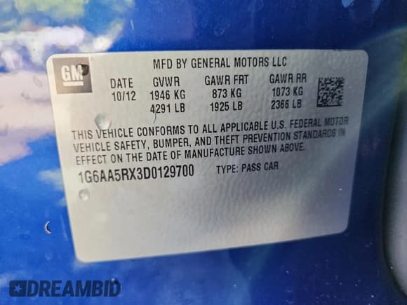 ✅ 2013 Cadillac ATS • VIN: 1G6AA5RX3D0129700 • Lot: 85867565. Listed on Copart with 195,194 mi. Free auction sales archive from the USA and detailed vehicle history report at DreamBid. Image 12.