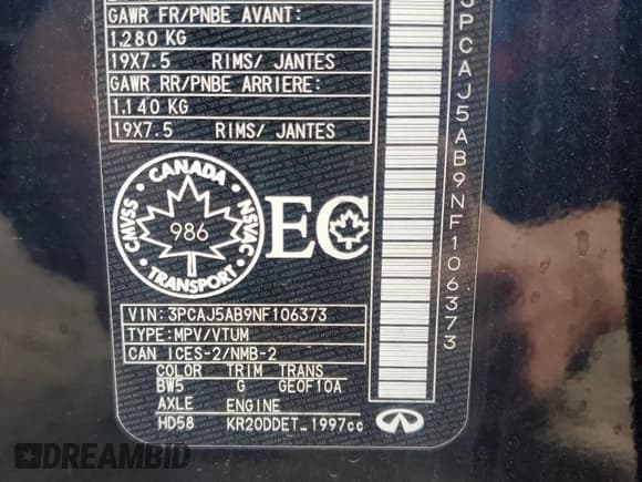 ✅ 2022 Infiniti QX50 Pure • VIN: 3PCAJ5AB9NF106373 • Lot: 81571175. Wystawiony na Copart z przebiegiem 51 530 mil. Bezpłatny archiwum sprzedaży aukcyjnych z USA i szczegółowy raport historii pojazdu na DreamBid. Zdjęcie 14.