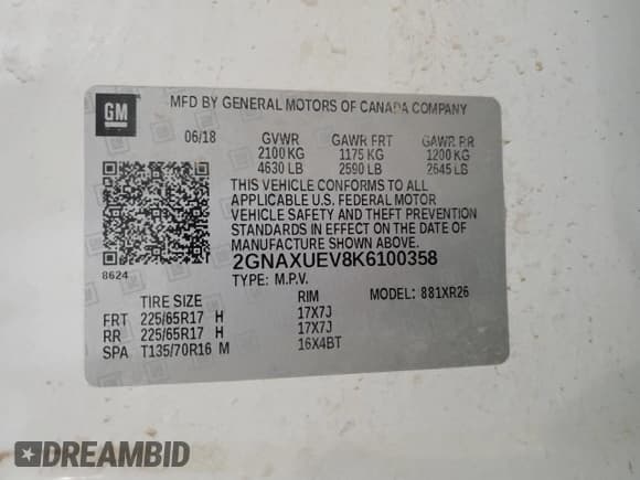 ✅ 2019 Chevrolet Equinox LT • VIN: 2GNAXUEV8K6100358 • Lot: 84195165. Wystawiony na Copart z przebiegiem 105 454 mil. Bezpłatny archiwum sprzedaży aukcyjnych z USA i szczegółowy raport historii pojazdu na DreamBid. Zdjęcie 13.